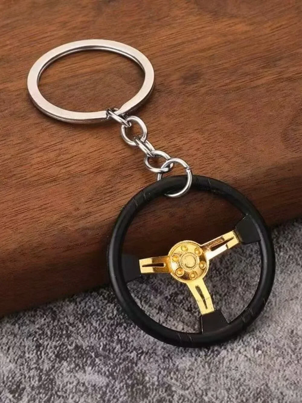 Gold 3 Spoke Racing Steering Wheel Keychain Drift Car Key Ring Enthusiast Gift